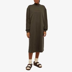 Fear of God ESSENTIALS Women's Long Sleeve Logo Dress Olive Green Cotton Sz XXL